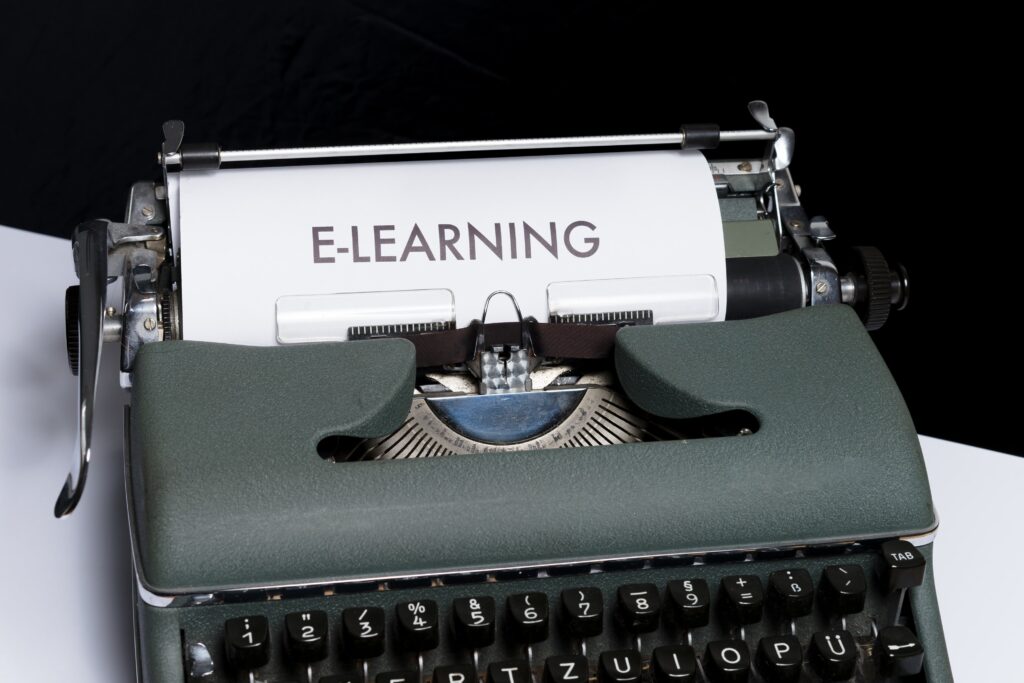 typewriter with e-learning text
