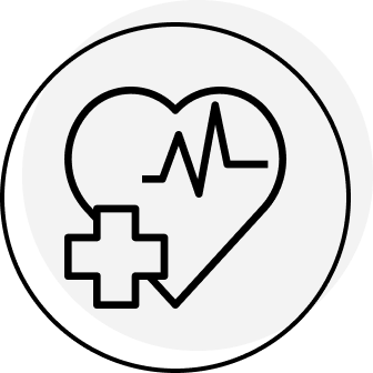 Drawing of a heart with a heart beat line and a plus sign signifying a chatbot use for wellness