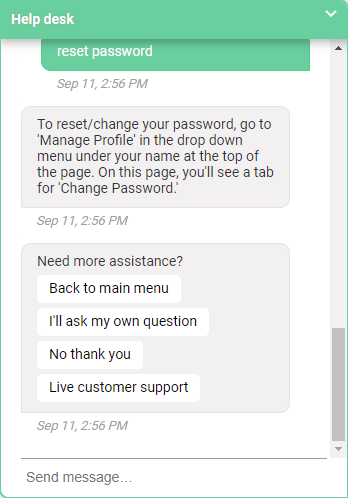 An example of revital U's customer service chatbot