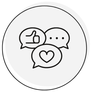 Illustration of message bubbles with a thumbs up, heart, and ellipses